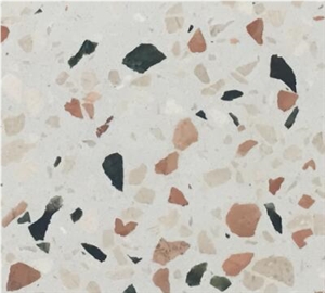 China White Cement Terrazzo Tile with Red Chips
