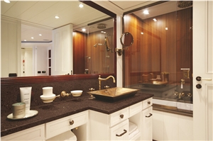 Crystal Brown Mirror Glass Quartz Stone Kitchen Slab