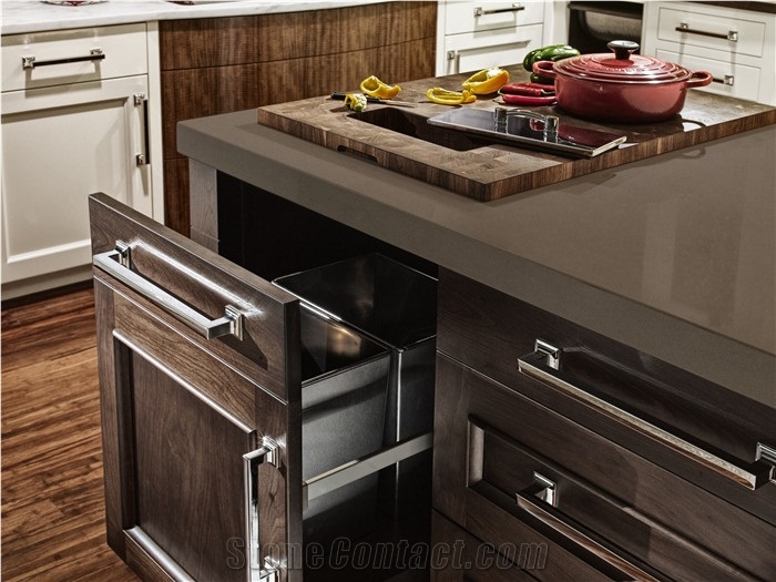 Dark Coffee Brown Quartz Stone Kitchen Slab