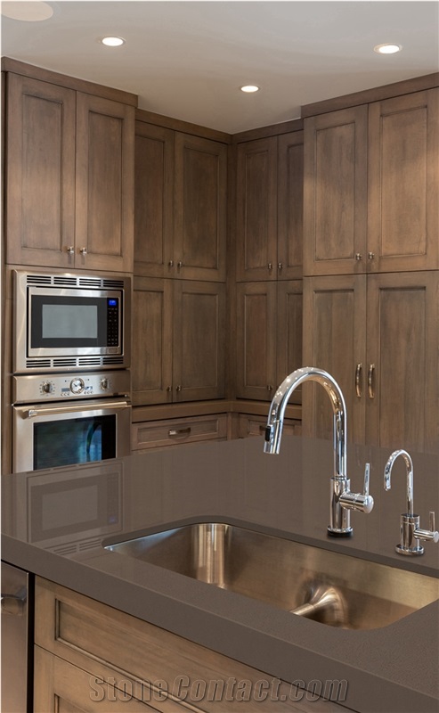 Dark Coffee Brown Quartz Stone Kitchen Slab