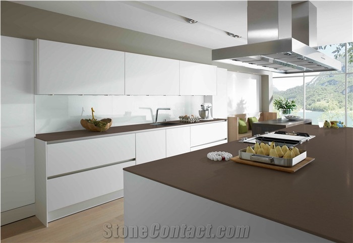 Dark Coffee Brown Quartz Stone Kitchen Slab