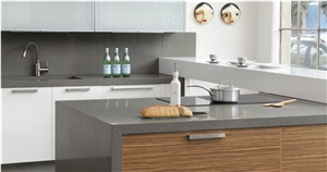 Dark Grey Quartz Stone Kitchen Countertop / Island