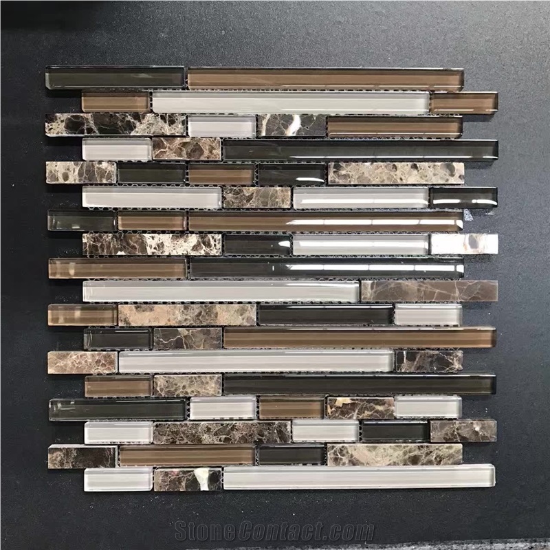 Emperador Dark Marble Mix Glass Mosaic Polished