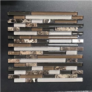 Emperador Dark Marble Mix Glass Mosaic Polished Emperador Dark Marble Mix Glass Mosaic Polished