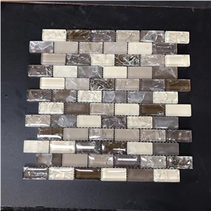 Emperador Dark Marble Mix Glass Mosaic Polished