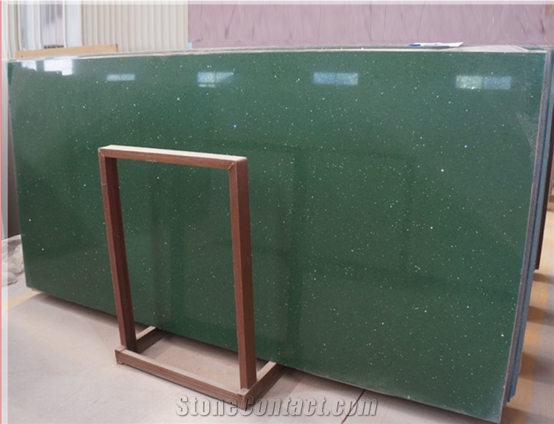 Green Galaxy Quartz Stone Prefab Custom Kitchen Slab