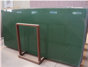 Green Galaxy Quartz Stone Prefab Custom Kitchen Slab