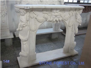 Lady Carving Design White Marble Fireplace Mantel