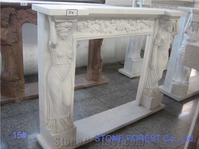 Lady Carving Design White Marble Fireplace Mantel