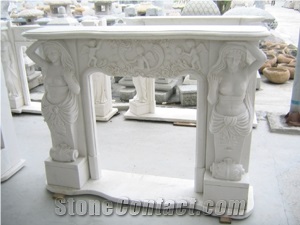 Lady Carving Design White Marble Fireplace Mantel