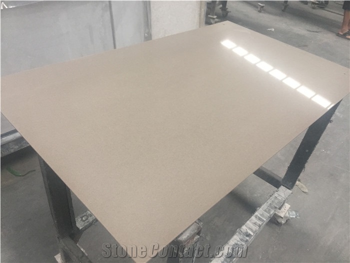 Light Absolute Brown Quartz Stone Kitchen Slab