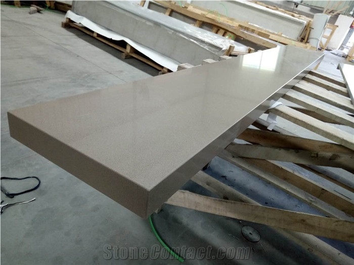 Light Absolute Brown Quartz Stone Kitchen Slab
