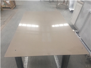 Light Absolute Brown Quartz Stone Kitchen Slab