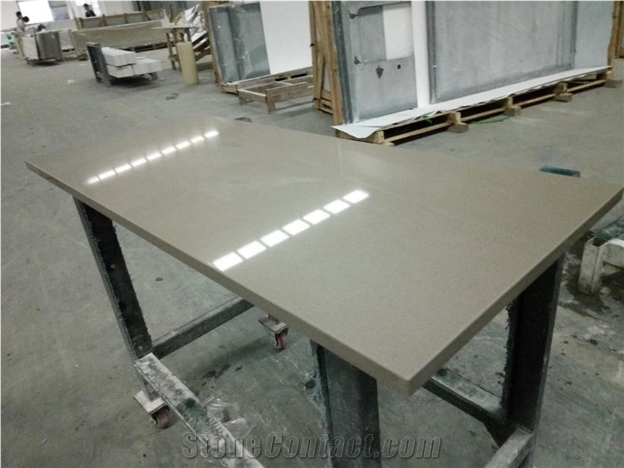 Light Absolute Brown Quartz Stone Kitchen Slab