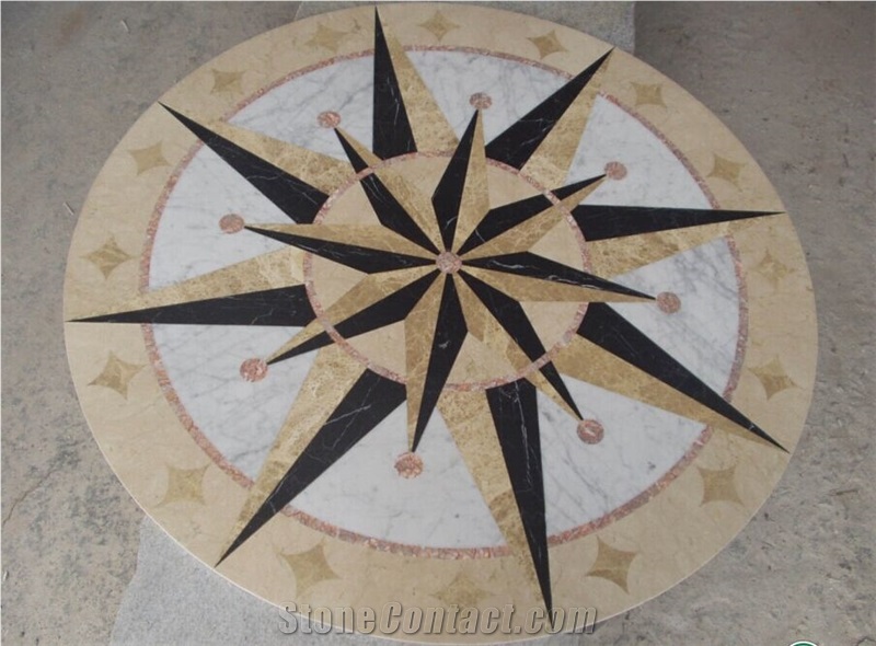 Marble Waterjet Floor Medallions Compass Designed