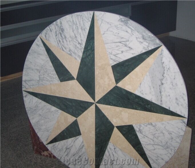 Marble Waterjet Floor Medallions Compass Designed