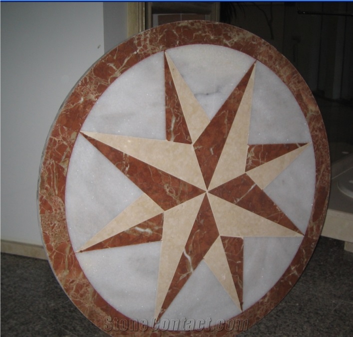 Marble Waterjet Floor Medallions Compass Designed