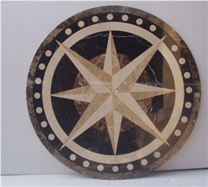 Marble Waterjet Floor Medallions Compass Designed