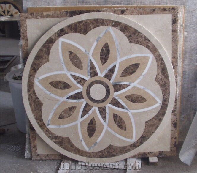 Royal Emperador Marble Round Waterjet Medallion Floor Carpet