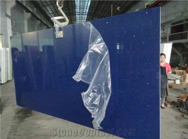 Royal Sapphire Blue Crystal Galaxy Quartz Stone Slab
