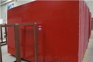 Solid Galaxy Red Crystal Scarlet Quartz Stone Kitchen Slab Design