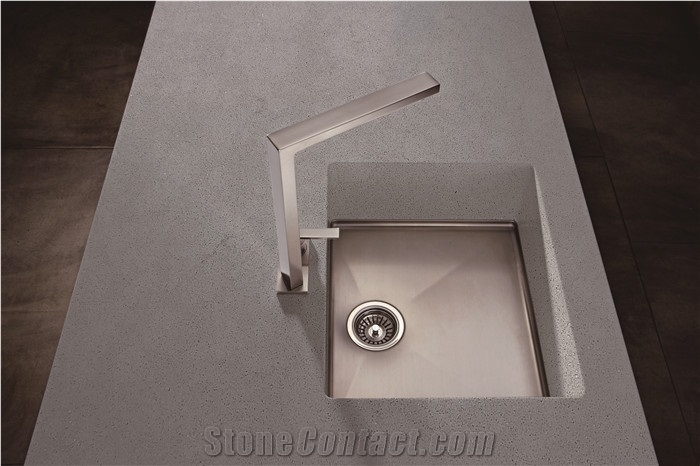 Solid Surafce Grey Quartz Stone Kitchen Countertop