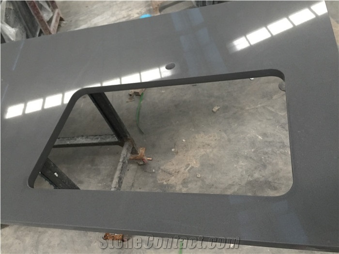 Solid Surafce Grey Quartz Stone Kitchen Countertop