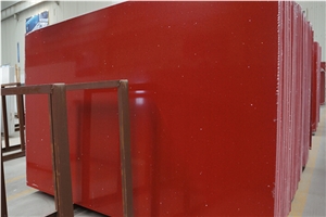 Solid Surface Crystal Red Quartz Stone Kitchen Slab