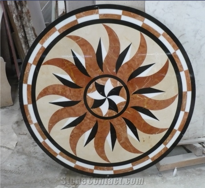 Sunny Beige Marble Modern Design Floor Carpet Medallions
