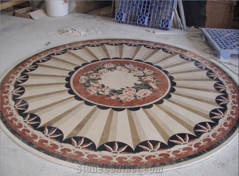 Sunny Beige Marble Modern Design Floor Carpet Medallions