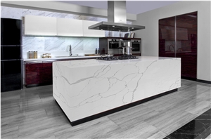 White Calacatta Quartz Island Countertop