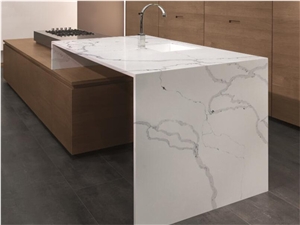 White Calacatta Quartz Island Countertop Villa Design
