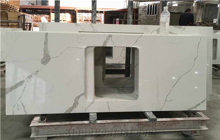 White Calacatta Quartz Stone Kitchen Countertops