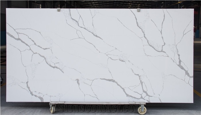 White Calacatta Quartz Stone Kitchen Countertops
