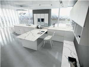 White Calacatta Quartz Stone Kitchen Island Top