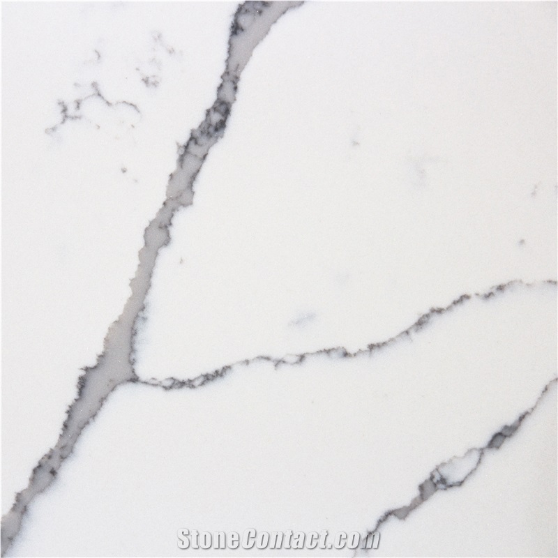 White Calacatta Quartz Stone Kitchen Island Top