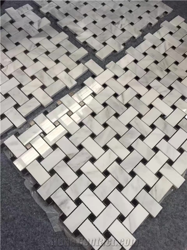 White Marble Basketweave Mosaic Tile Walling
