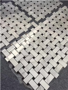 White Marble Basketweave Mosaic Tile Walling