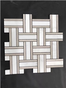 White Marble Basketweave Mosaic Tile Walling