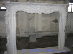 White Marble Fireplace by Handcaving Flower Design