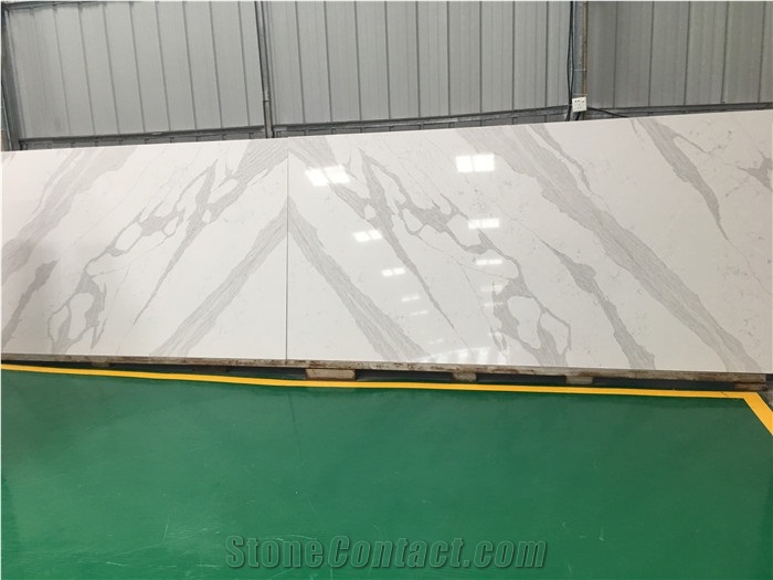 White Marble Look Quartz Stone Slab Bookmatch