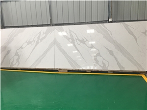White Marble Look Quartz Stone Slab Bookmatch