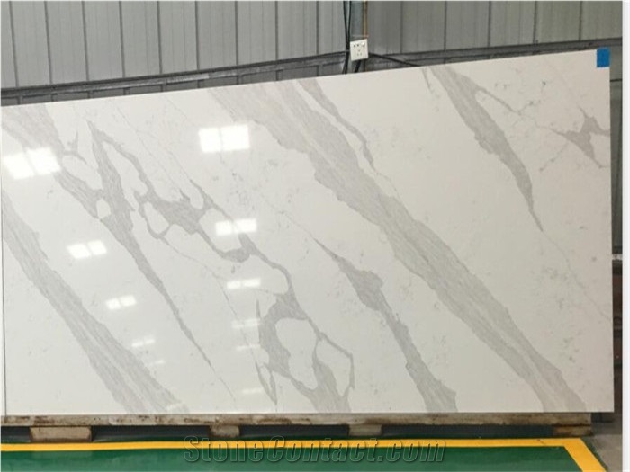 White Marble Look Quartz Stone Slab Bookmatch