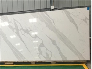 White Marble Look Quartz Stone Slab Bookmatch