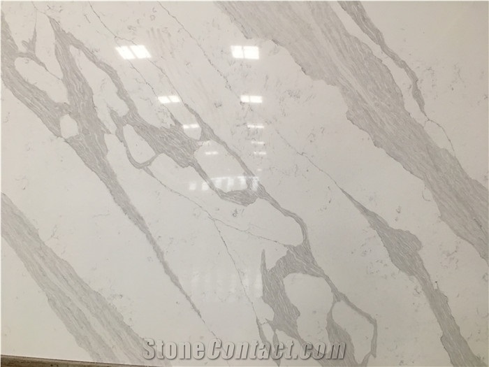 White Marble Look Quartz Stone Slab Bookmatch