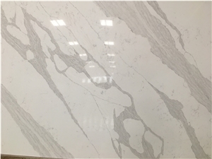 White Marble Look Quartz Stone Slab Bookmatch