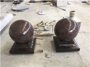 Tan Brown Granite Round Cast Stone Pillar Caps
