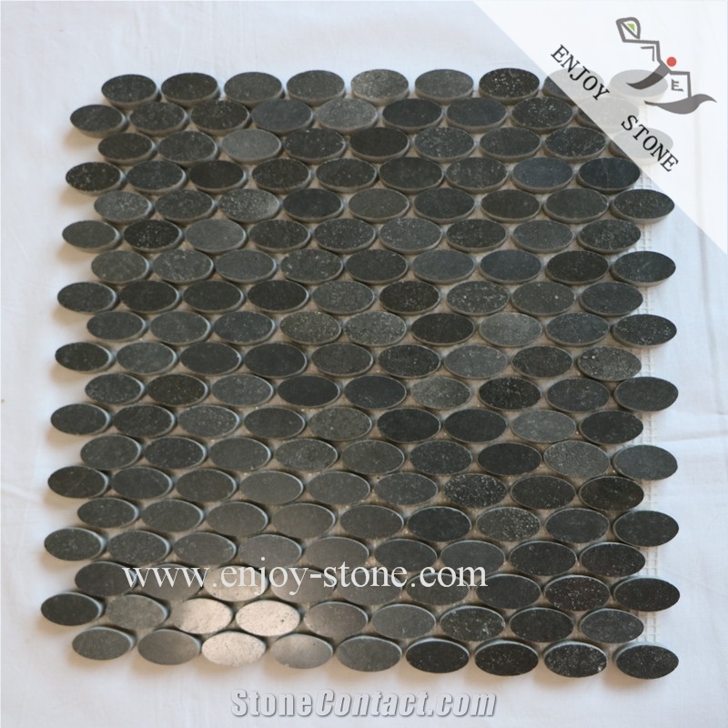 Honed Basalt Oval Mosaic Tiles