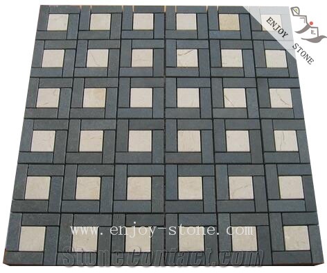 Mixed Finish Basalt & Marble Square Mosaic Tiles