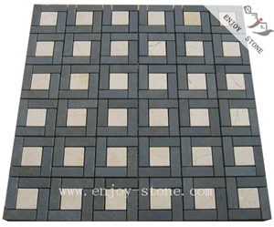 Mixed Finish Basalt & Marble Square Mosaic Tiles Mixed Finish Basalt & Marble Square Mosaic Tiles